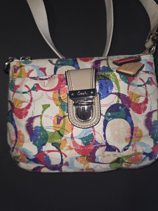Coach Handbags - Coach Multicolor Signature Canvas Crossbody with Beige Trim and Silver Hardware